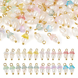 48шт 12 стили акриловые и натуральные жемчужные цветочные подвески, с медными петлями, золотые