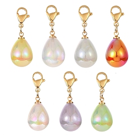 Rainbow Iridescent Acrylic Teardrop Pendant Decorations, with 304 Stainless Steel Lobster Claw Clasps, Golden