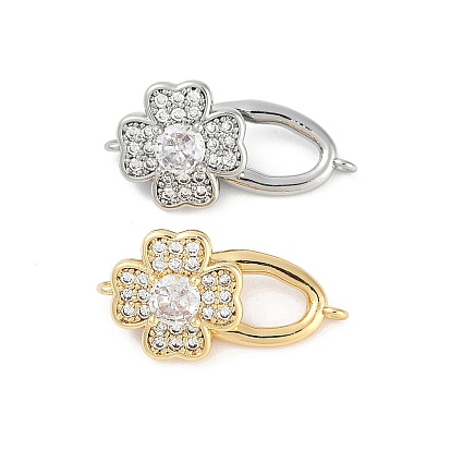 Латунное микропейв, прозрачный кубический цирконий, складные застежки, без кадмия, без никеля и без свинца, клевер