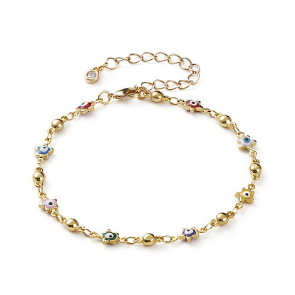 Laiton bracelets de liaison de l'émail, avec fermoir pince de homard, étoile avec un mauvais œil, or