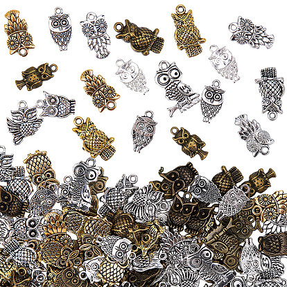108 шт 18 стили подвески из сплава в тибетском стиле, без свинца и без кадмия, сова, для Хэллоуина