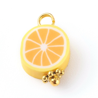 Polymer Clay Charms, with Brass Findings, Orange