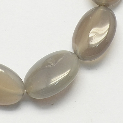 Flat Oval Gemstone Natural Grey Agate Stone Beads Strands