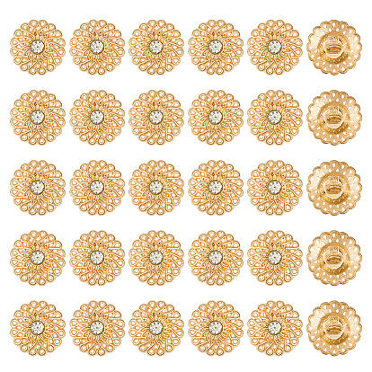 30шт 1-отверстие цинковый сплав стержень кнопки, со стразами, плоско-круглые