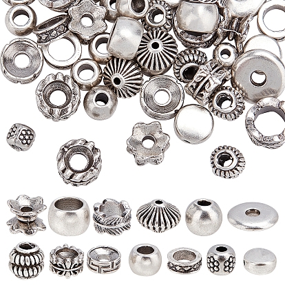 52Pcs 13 Styles Tibetan Style Alloy Beads, Cadmium Free & Nickel Free & Lead Free, Mixed Shapes