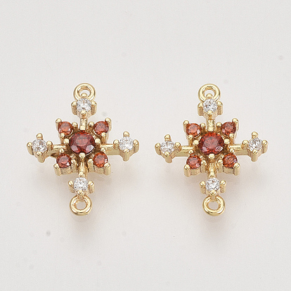 Латунные соединители с кубическим цирконием, реальный 18 k позолоченный, снежинка, без никеля 