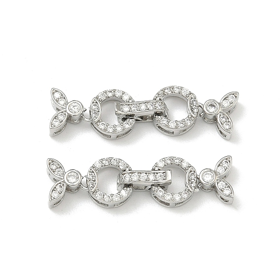 Застежки-клипсы из латуни с микропаве и прозрачными кубическими циркониями, долговечный, стойки покрытие