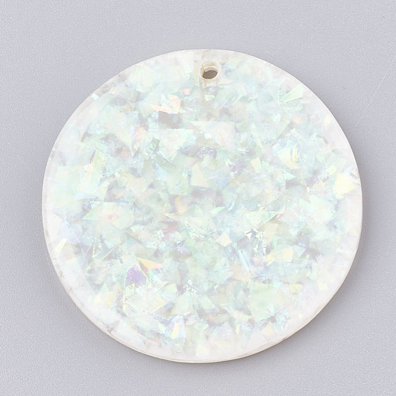 Resin Pendants, with Paillette, Flat Round