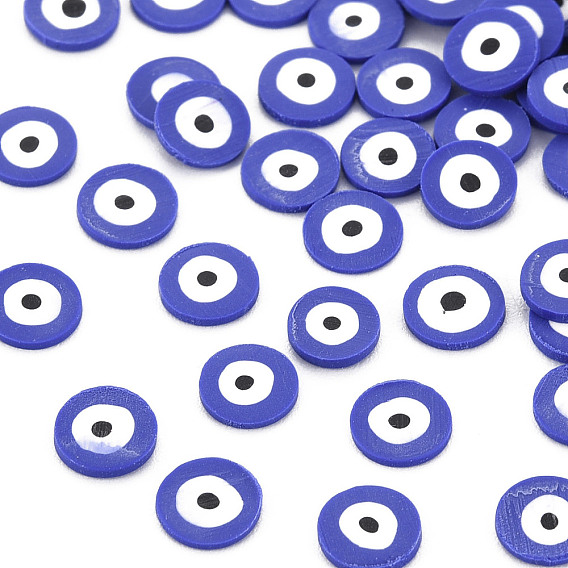 Handmade Polymer Clay Cabochons, Polymer Clay Slices for Resin Crafts & DIY Projects, Flat Round with Evil Eye