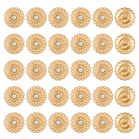 30шт 1-отверстие цинковый сплав стержень кнопки, со стразами, плоско-круглые