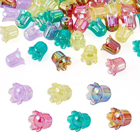 50прозрачные акриловые бусины с УФ-покрытием, радужный, цветок