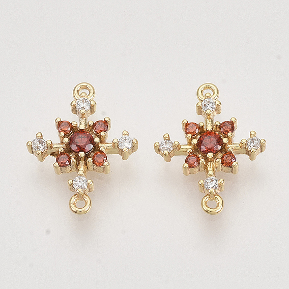 Латунные соединители с кубическим цирконием, реальный 18 k позолоченный, снежинка, без никеля 