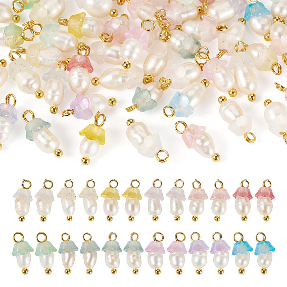 48шт 12 стили акриловые и натуральные жемчужные цветочные подвески, с медными петлями, золотые