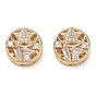 Brass Micro Pave Clear Cubic Zirconia Beads, Flat Round & Star