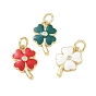 Brass Micro Pave Clear Cubic Zirconia Charms, with Enamel, Clover Charms, Rack Plating, Long-Lasting Plated, Cadmium Free & Lead Free, Real 18K Gold Plated