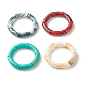 Opaque Chunky Acrylic Curved Tube Beads Stretch Bracelet for Girl Women