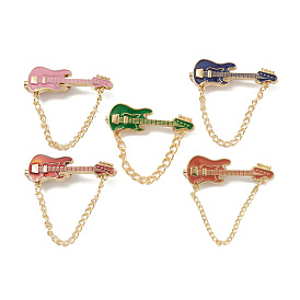 Alloy Enamel Brooch, Guitar Pin with Chain