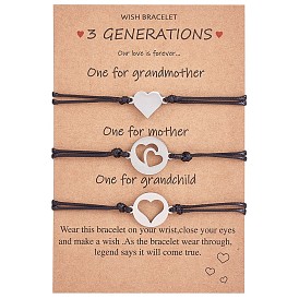 3 piezas 3 estilo 430 conjunto de pulseras de eslabones de corazón de acero inoxidable, combina pulseras ajustables para mejores amigos pareja familia