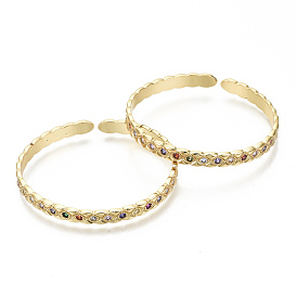 Brass Micro Pave Cubic Zirconia Cuff Bangles, Nickel Free, Colorful