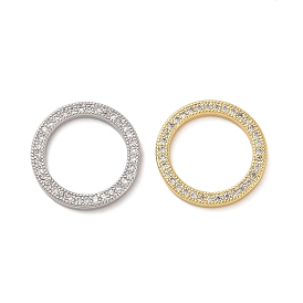 Rack Plating Brass Micro Pave Clear Cubic Zirconia Linking Rings, Flat Ring, Long-Lasting Plated, Cadmium Free & Lead Free