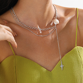 Geometric Stainless Steel Necklace - Unique Design, Versatile, Pearl Collarbone Chain.