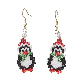 304 серьги-подвески в виде пингвинов из нержавеющей стали, с подвесками из ракушечного жемчуга и стеклянных семян