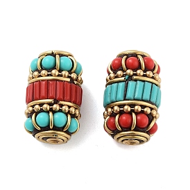 Handmade Indonesia Beads, with Brass and Resin, Barrel