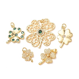 Brass Micro Pave Cubic Zirconia Pendants, Clover Charms, Rack Plating, Long-Lasting Plated, Lead Free & Cadmium Free, Real 18K Gold Plated