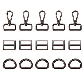 15Pcs 3 Style Purse Making Findings, including Iron D Rings, Alloy Slider Buckles & Swivel Clasps