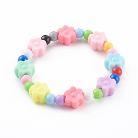 Bracelets acryliques pour enfants, bracelets en perles extensibles, avec des perles en plastique de fleurs