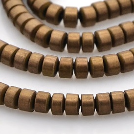 Frosted Electroplated Non-magnetic Synthetic Hematite Column Beads Strands, 3x2mm, Hole: 1mm, about 96pcs/strand, 15.9 inch