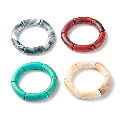Opaque Chunky Acrylic Curved Tube Beads Stretch Bracelet for Girl Women
