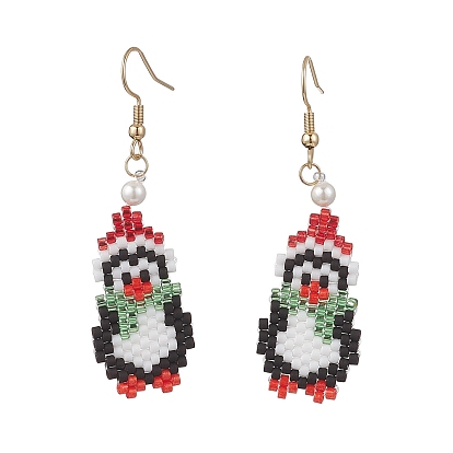 304 серьги-подвески в виде пингвинов из нержавеющей стали, с подвесками из ракушечного жемчуга и стеклянных семян