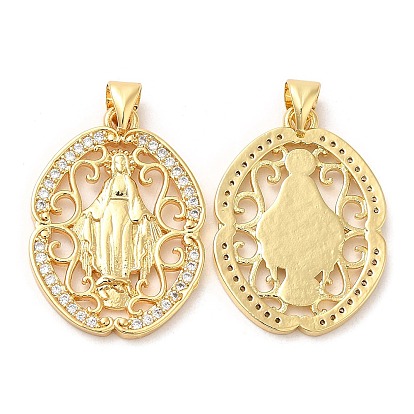 Accumuler pendentifs en laiton placage, avec zircons, sans cadmium et sans plomb, ovale avec saint