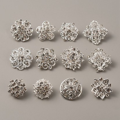 12 pcs 12 broche épingle à nourrice fleur strass style, badges en alliage plaqué argent pour vêtements de sac à dos