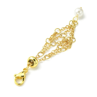 304 Stainless Steel Cable Chains Macrame Pouch Empty Stone Holder Pendant Decoration, with Round Shell Pearl Bead