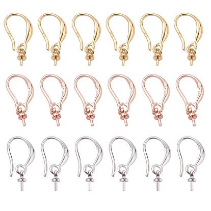 9 Pairs 3 Colors Brass Earring Hooks, for Half Drilled Beads