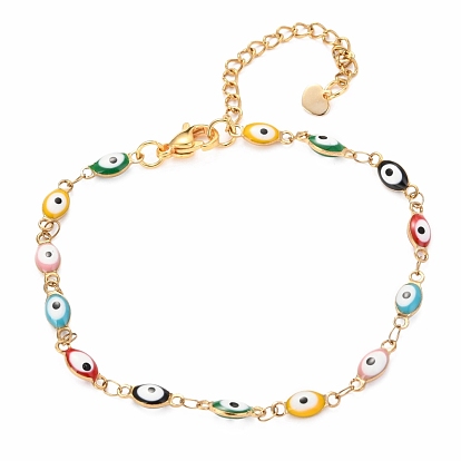 304 de enlace de acero inoxidable de las pulseras, con broches de esmalte y de la garra de la langosta, mal de ojo, colorido