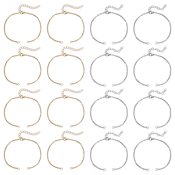 32 шт. 2 цвета 304 изготовление браслета-цепочки из нержавеющей стали, с застежками в виде когтей лобстера и удлинительной цепочкой в форме сердца