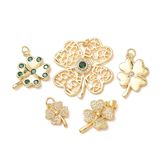 Micro latón allanan colgantes cúbicos del zirconia, encantos trébol, chapado en rack, larga duración plateado, sin plomo y el cadmio, real 18 k chapado en oro