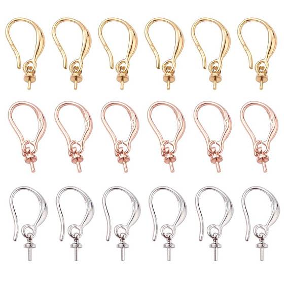 9 Pairs 3 Colors Brass Earring Hooks, for Half Drilled Beads