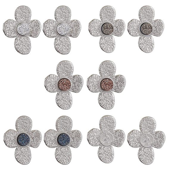 Imitation Druzy Gemstone Resin Flower Stud Earrings, Ion Plating(IP) Silver 304 Stainless Steel Earrings Women