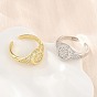 Brass Micro Pave Cubic Zirconia Cuff Rings for Women, Round, Cadmium Free & Lead Free, Rack Plating, Long-Lasting Plated