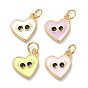 Real 18K Gold Plated Brass Enamel Charms, with Jump Rings, Long-Lasting Plated, Heart with Eye