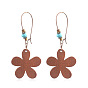 Wood Dangle Earrings, with Alloy Findings, Flower