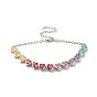 Colorful Cubic Zirconia Heart Link Bracelet, Rack Plating Brass Jewelry for Women, Cadmium Free & Lead Free