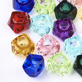 Transparent Resin Beads, Large Hole Beads, Faceted, Polygon