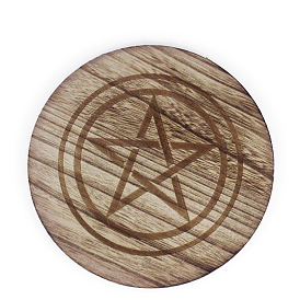 Wood Altar Boards, Pentagram Candle Holder, Flat Round