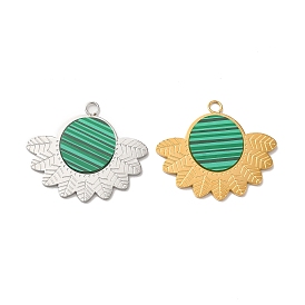 Synthetic Malachite Pendants, Leaf Charms, with Ion Plating(IP) 304 Stainless Steel Findings