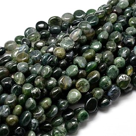 Natural Moss Agate Nuggets Beads Strands, Tumbled Stone, 4~8x6~9x5~7mm, Hole: 1mm, about 15.3 inch ~15.7 inch